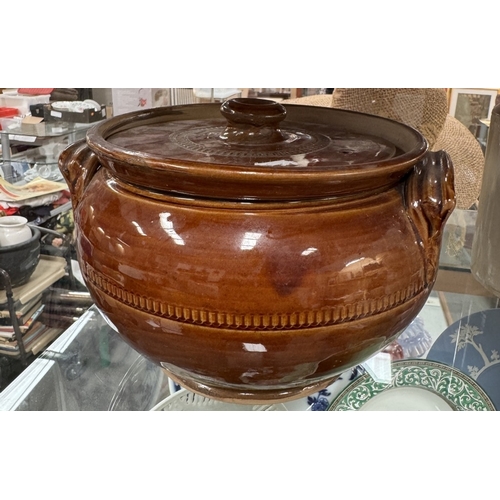 736 - A stoneware lidded pot & 2 storage jars