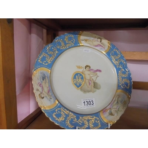 1303 - A continental porcelain hand painted cabinet plate, dish and plaque.