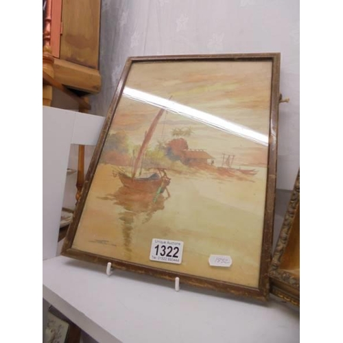 1322 - A gilt framed sea battle scene and a framed and glazed nautical scene, COLLECT ONLY.