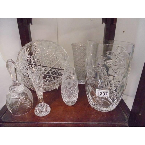 1337 - A mixed lot of cut glass including vases, bowl etc., COLLECT ONLY.