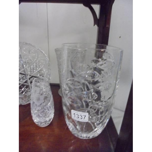 1337 - A mixed lot of cut glass including vases, bowl etc., COLLECT ONLY.