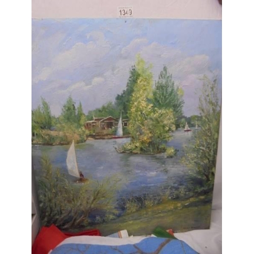 1349 - A unframed oil on board rural scene signed Gwen Davies. COLLECT ONLY.