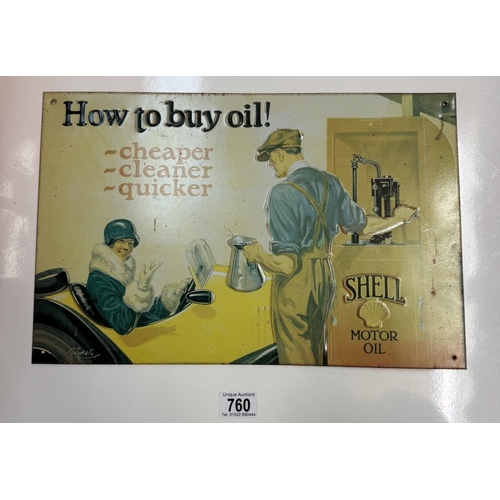 760 - A retro shell motor oil tin sign in weathered condition