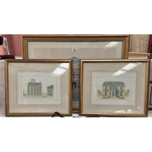 817 - 3 Gilt framed architectural prints