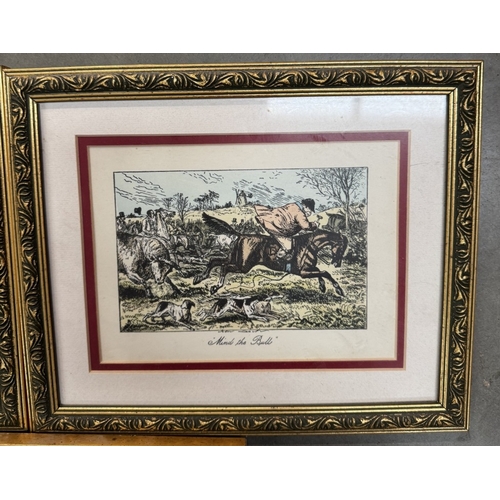 824 - 3 Gilt framed coloured engravings of hunting scenes