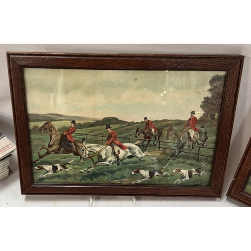 831 - 3 Oak framed pictures of fox hunting scenes