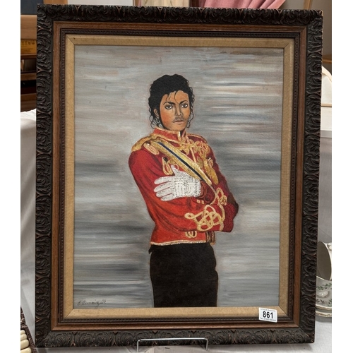 861 - An oil on board of possibly Michael Jackson