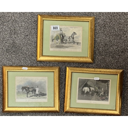 869 - 3 Gilt framed engravings involving horses