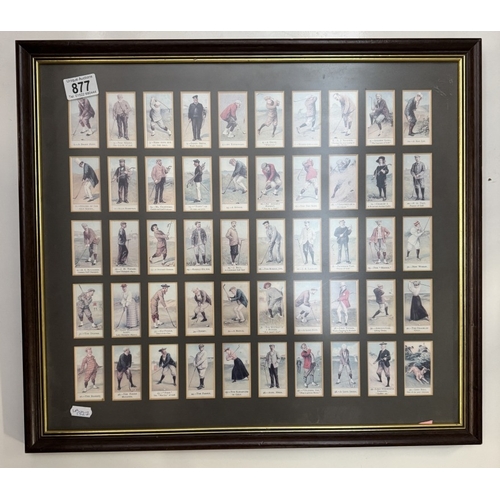 877 - A framed set of 50 nostalgia reprints Copes golfers, Cigarette collectors cards by Cope Bros