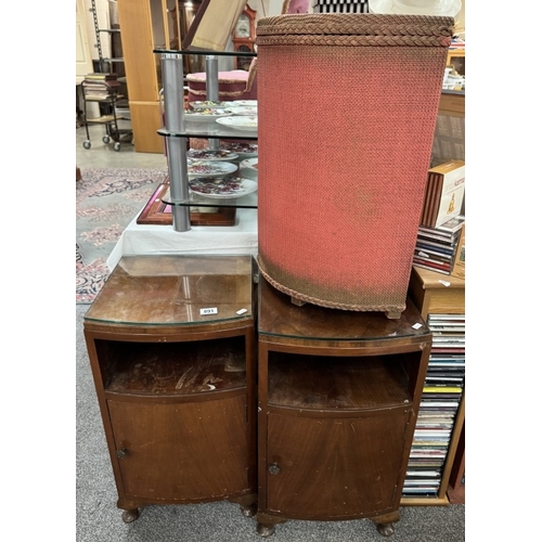 891 - A pair of 1930s bedside cupboards & A loom corner linen basket