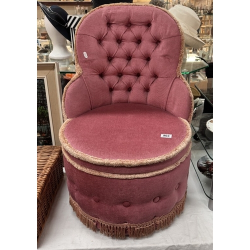 903 - A deep buttoned pink Draylon tub chair