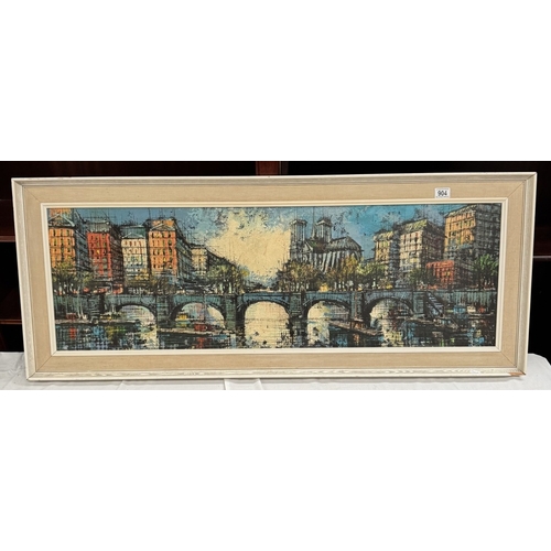 904 - A large oil on canvas of Paris by Rene Chanel, frame A/F 130 x 51cm