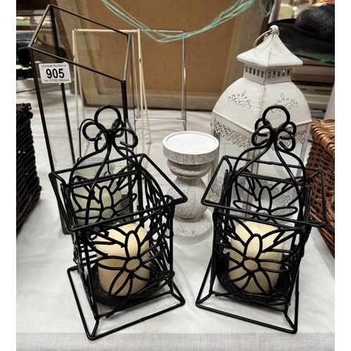 905 - 2 Wicker picnic baskets & A quantity of candle holders