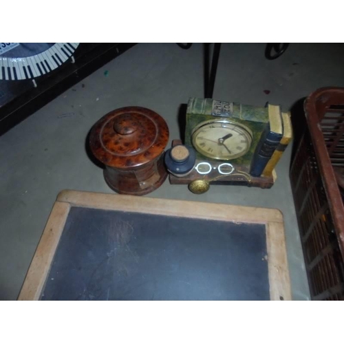 1353 - A mixed lot including clock, recorder, wooden items etc.,