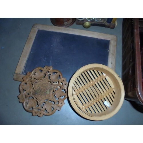 1353 - A mixed lot including clock, recorder, wooden items etc.,