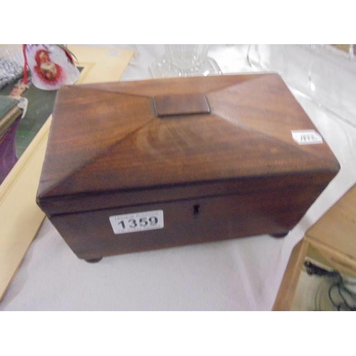 1359 - A Victorian mahogany tea caddy and a cased set of precious metal scales.