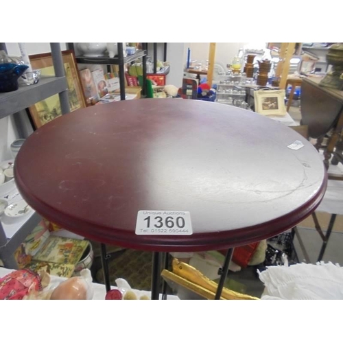 1360 - A metal based table with mahogany top, COLLECT ONLY.