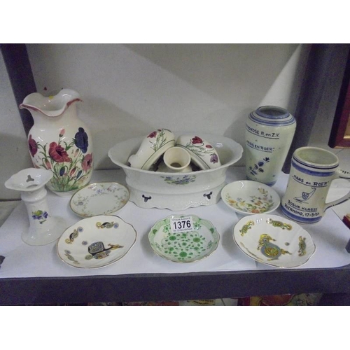 1376 - A mixed lot of ceramics including two old Delft pots etc.,