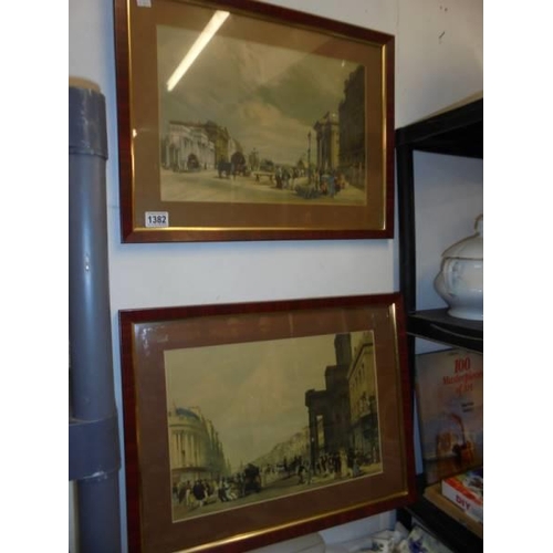 1382 - A pair of framed and glazed street scenes. COLLECT ONLY.