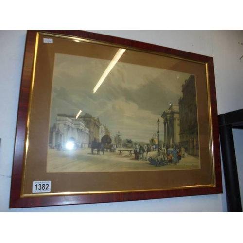 1382 - A pair of framed and glazed street scenes. COLLECT ONLY.