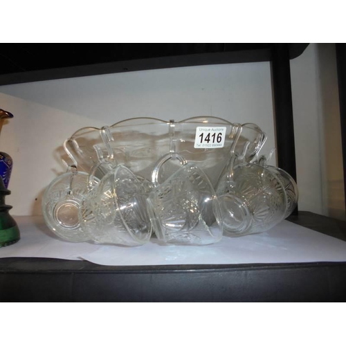 1416 - A glass punch bowl with cups. COLLECT ONLY.