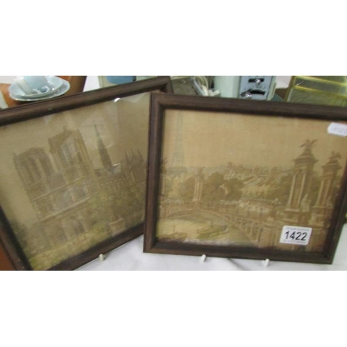 1422 - A pair of framed and glazed silk pictures.