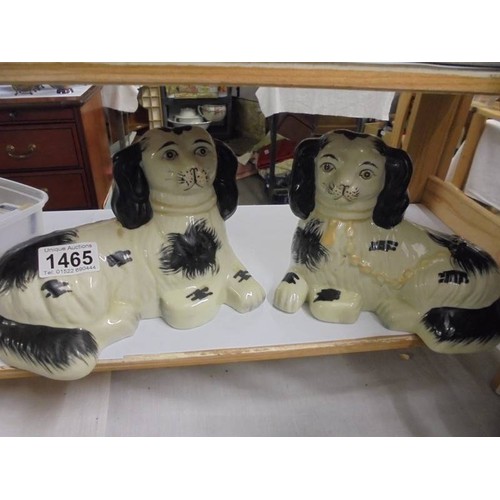 1465 - A pair of reclining Staffordshire spaniels.