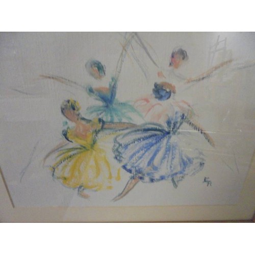 1473 - A framed and glazed 1967 painting of ballet dancers, COLLECT ONLY.