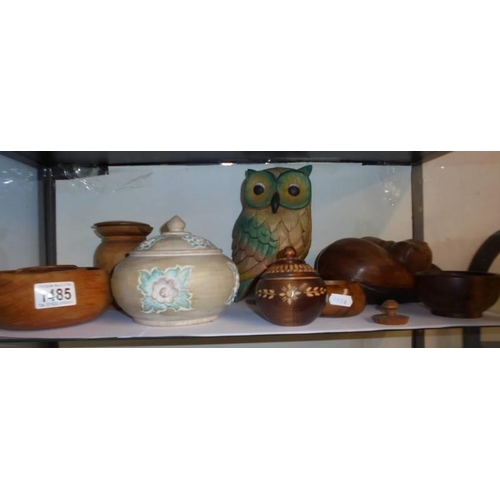 1485 - A mixed lot of wooden bowls, owl, cat etc.,