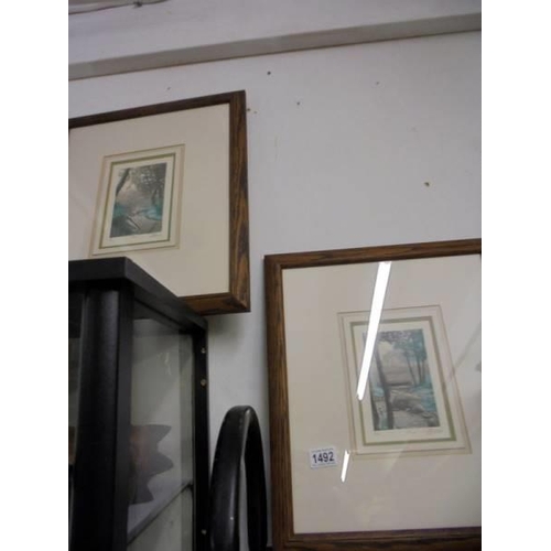 1492 - A pair of framed and glazed prints. COLLECT ONLY.