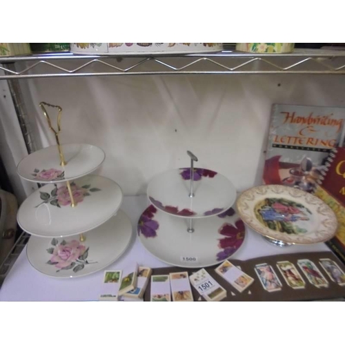 1500 - A three tier, two tier and single tier cake stands.