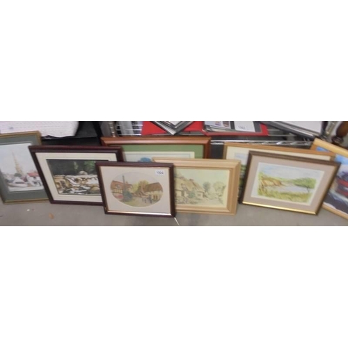 1504 - Eight mainly rural scene framed and glazed prints, COLLECT ONLY.