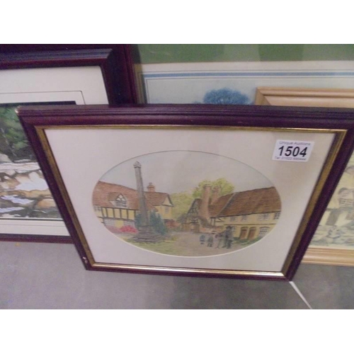 1504 - Eight mainly rural scene framed and glazed prints, COLLECT ONLY.