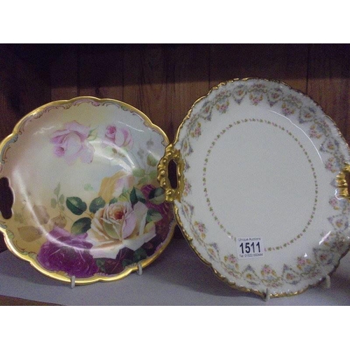 1511 - Two plates, a moustache cup and a tea cup and saucer.