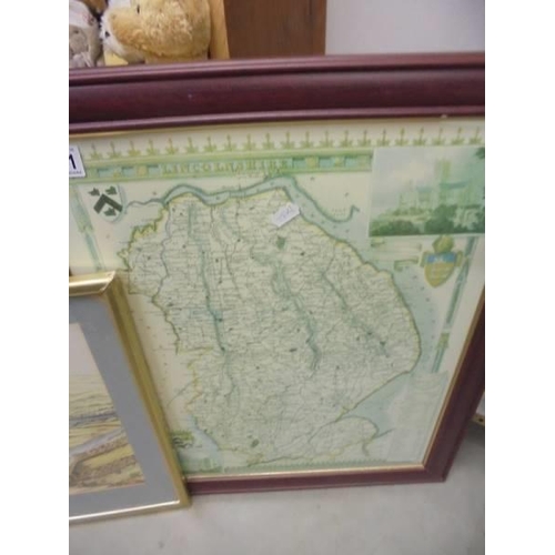 1531 - A framed and glazed map and a rural scene, COLLECT ONLY.