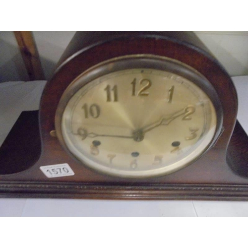 1570 - An oak Napoleon hat mantel clock. COLLECT ONLY.