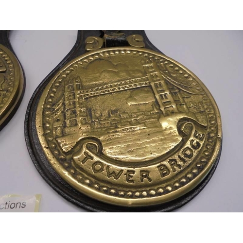 1130 - Two large souvenir horse brasses for the Tower of London and Nelson's Column.