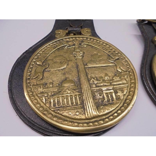 1130 - Two large souvenir horse brasses for the Tower of London and Nelson's Column.