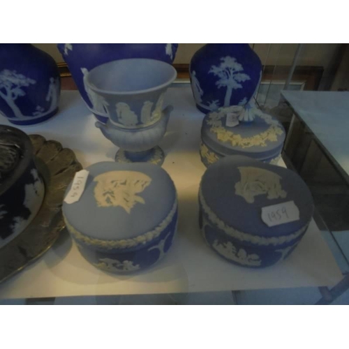 1265 - A quantity of Wedgwood Jasper ware including vases, trinket boxes, butter dish (a/f),etc.,