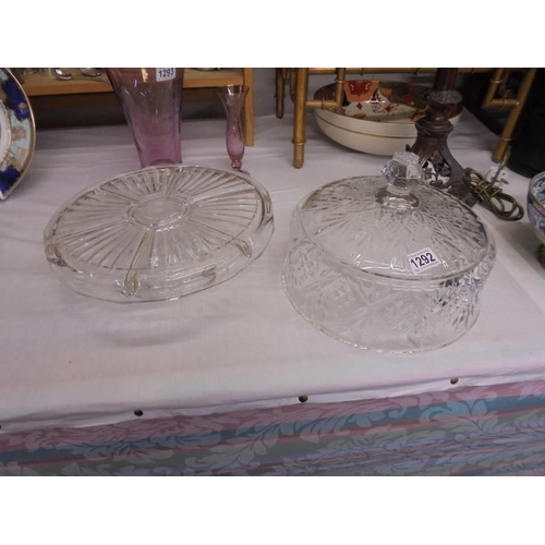 1292 - An unusual crystal cake stand with cover. COLLECT ONLY.