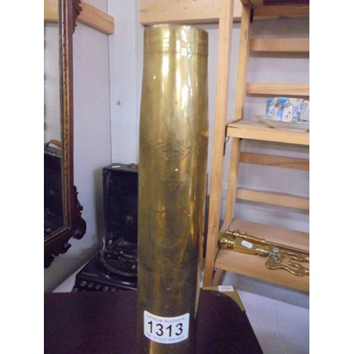 1313 - Five brass trench art gun shell cases.