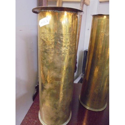 1313 - Five brass trench art gun shell cases.