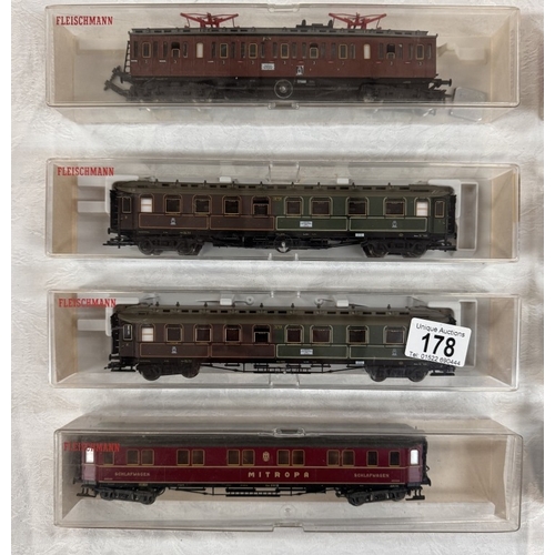 178 - 8 Boxed Fleischmann HO gauge coaches. 5087, 5852 x 4, 5086, 5890, 5156