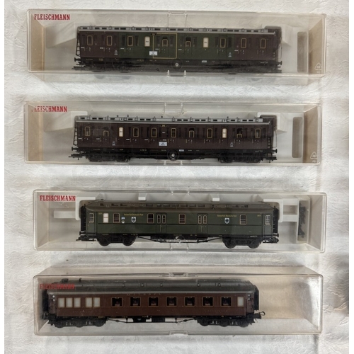 179 - 8 Boxed Fleischmann HO gauge coaches 5086, 5854 x 2, 5891 x 3, 5890 & 5814