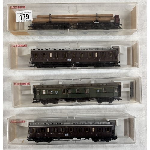 179 - 8 Boxed Fleischmann HO gauge coaches 5086, 5854 x 2, 5891 x 3, 5890 & 5814