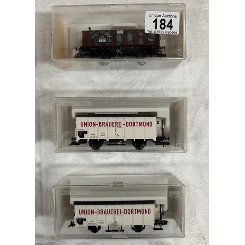 184 - 10 Boxed Fleischmann HO gauge rolling stock. 5831, 5833 x 2, 5834, 5837, 5840, 5841 x 2 & 5845 x 2