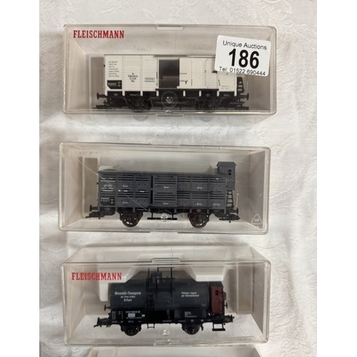 186 - 10 Boxed Fleischmann HO gauge rolling stock 5831, 5833 x2, 5834, 5837, 5840, 5841 x 2 & 5845 x 2