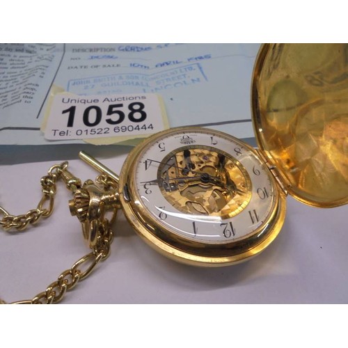 1058 - A Gradus G P hunter skeleton pocket watch No. D026 with 1985 guarantee.