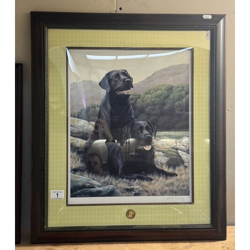 1 - 2 Framed & glazed signed prints of Black Labradors including Thachstone 185 / 380 & Nigel Hemming