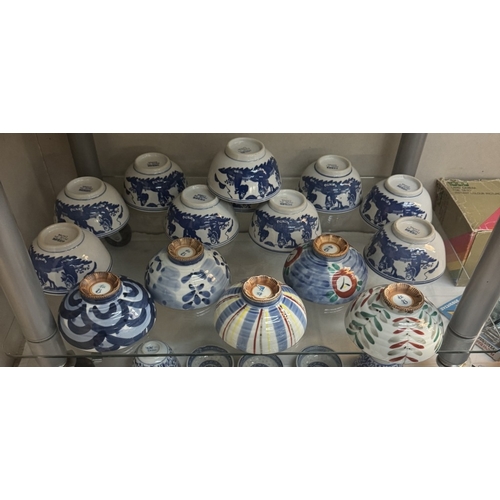 2 - A large quantity of Chinese blue & white soup bowls, spoons etc